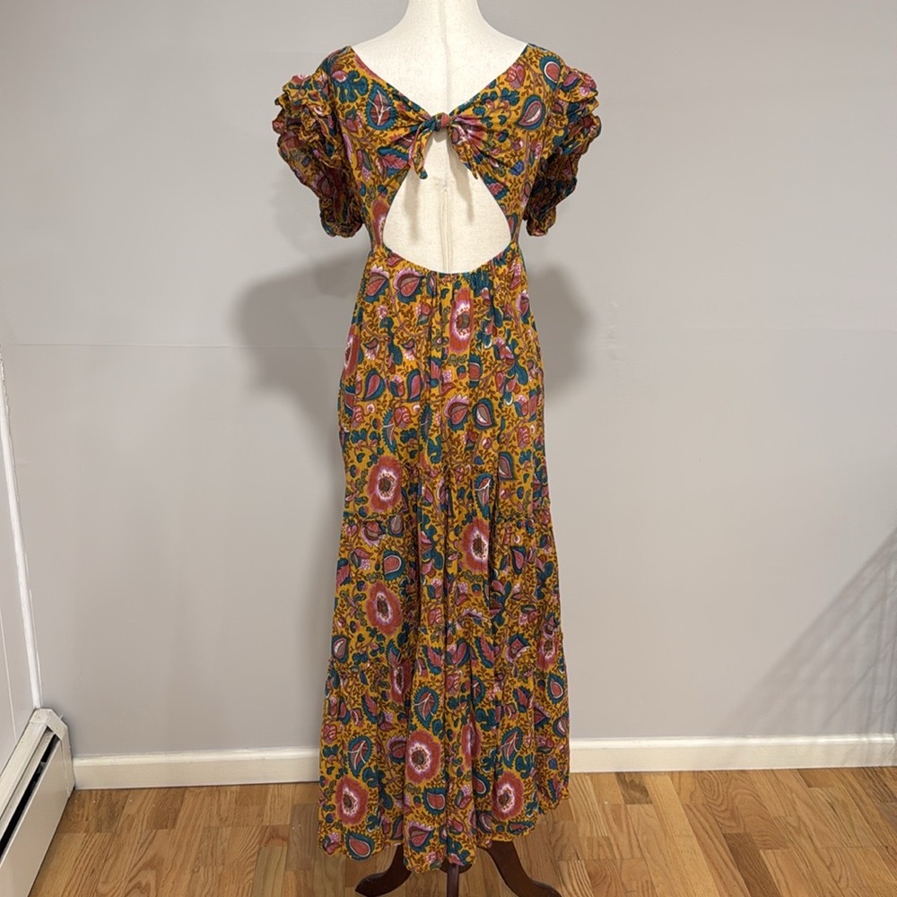 House of Harlow 1960 Jackie Mustard Floral Print Smocked Maxi Dress - Picture 11 of 13